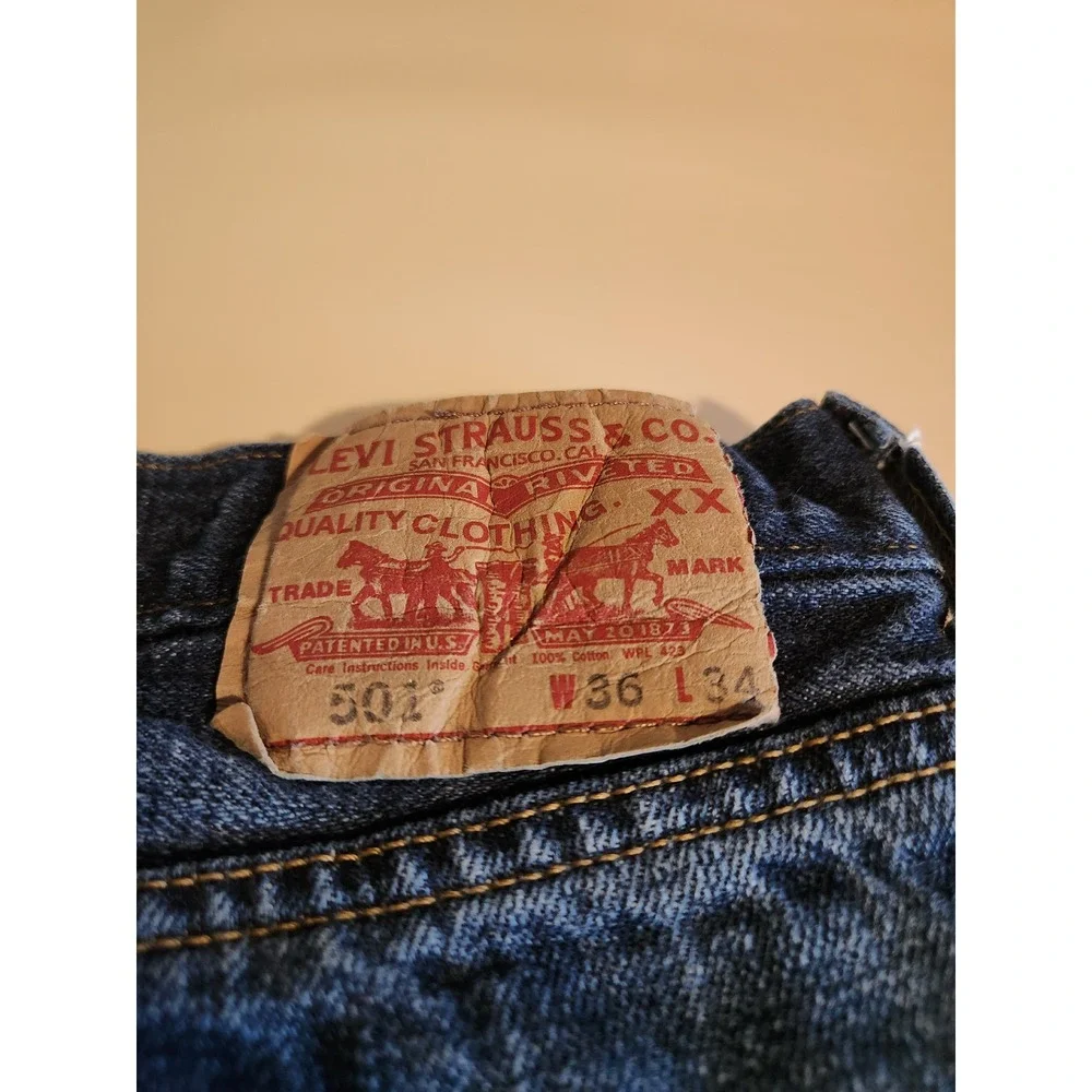 Levi's 501 Original Fit Jeans Mens 36x34 Dark Wash Blue Straight Leg Button Fly